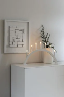 Adventsstake 7 armet buet - Hvit