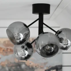 Atom taklampe - Svart/Røykfarget