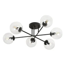 Brendi rund taklampe 6 lys - Svart/Klart glass