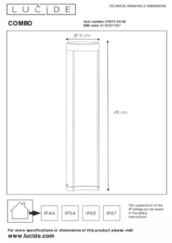 Combo pullert 45 cm 9W IP54 3000K - Svart