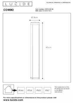 Combo pullert 65 cm 9W IP54 3000K - Svart