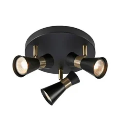Folie taklampe 3-spot - Svart/Antikk messingfarget - Svart / Messing