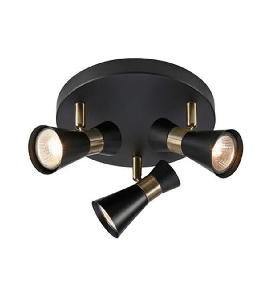 Folie taklampe 3-spot - Svart/Antikk messingfarget - Svart / Messing