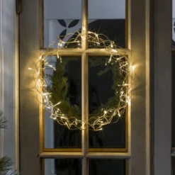 Julekrans med lys 45 cm varmhvit led - Gull