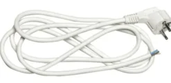 Ledning med vinklet plugg 2,5 meter 3x1,5 mm jordet - Hvit