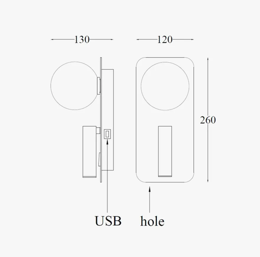Mooni vegglampe USB - Svart
