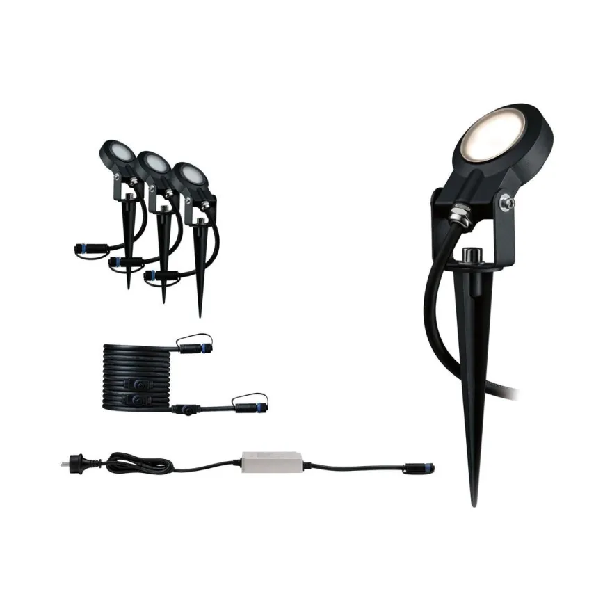 Plug & Shine Sting spot med spyd 6,4W 3000 Kelvin IP67 - 3 pakning startsett