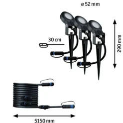 Plug & Shine Sting spot med spyd 6,4W 3000 Kelvin IP67 - 3 pakning utbyggingssett