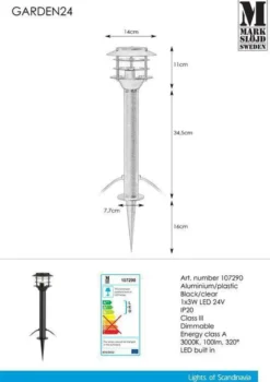 Pullert 3w 45cm - Garden 24 - Svart