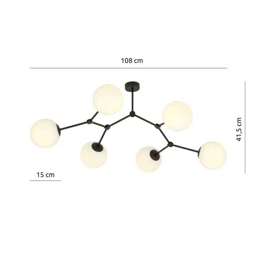 Space taklampe 6 lys - Svart/Opal