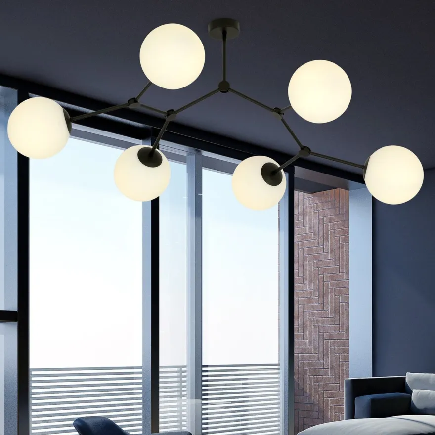 Space taklampe 6 lys - Svart/Opal