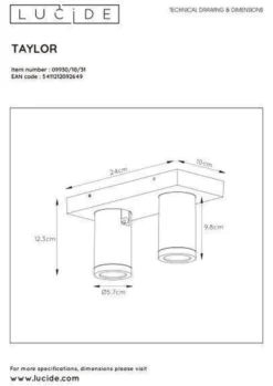 Taylor spot 2 lys IP44 baderom warm to dim 2x5W 2200-3000K