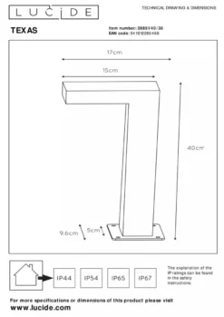 Texas pullert 40 cm 7W IP54 - Antrasitt
