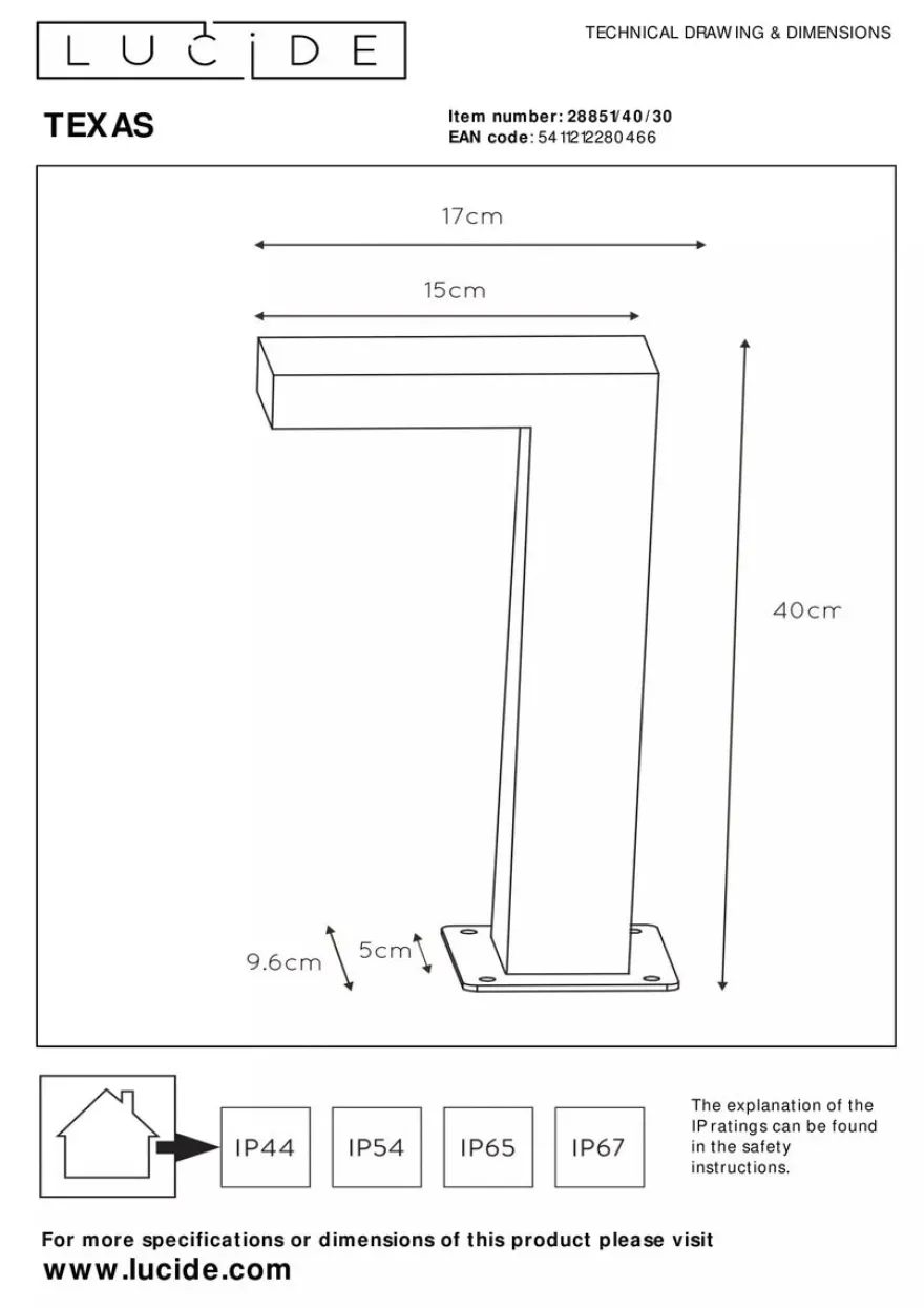 Texas pullert 40 cm 7W IP54 - Antrasitt