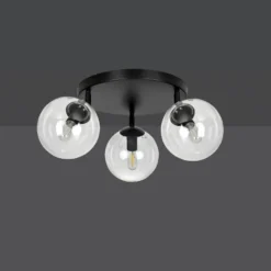 Tofi taklampe rund 3 lys - Svart/Klart glass