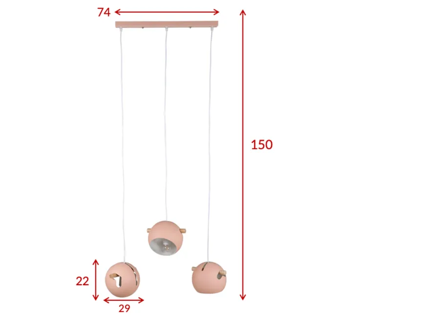 Tubbie takpendel 3 lys - Dusty Pink