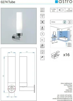 Tube 120 Chrome vegglampe