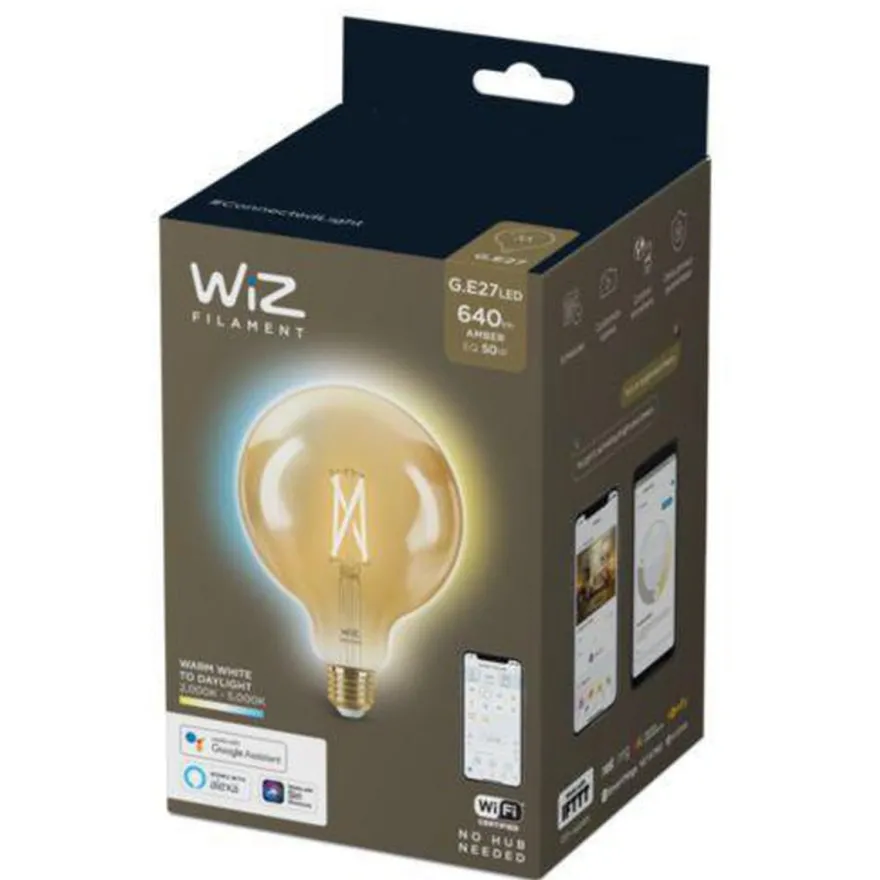 WiZ E27 Lyspære filament G125 6,7W Wifi - Justerbar fargetemperatur 2000-5000 Kelvin