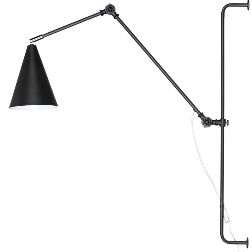 Yukon vegglampe lang - Matt svart